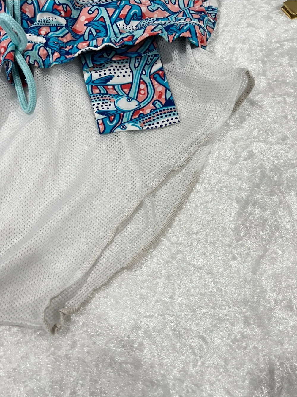 Vineyard Vines Colorful Fish Print Swim Shorts Size XL (18) Blue Coral White